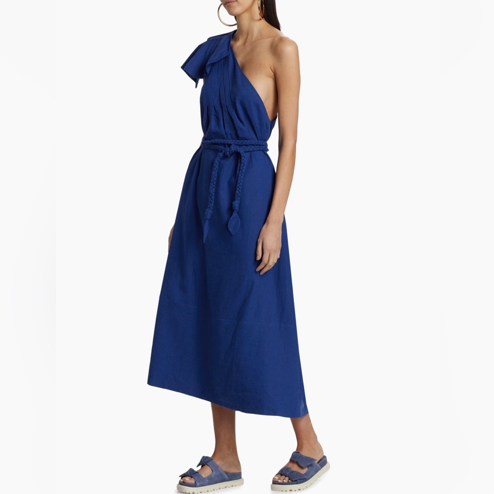 Farm Rio One Shoulder Blue Leaf Maxi Dress Small New with Tag - Picture 2 of 16
